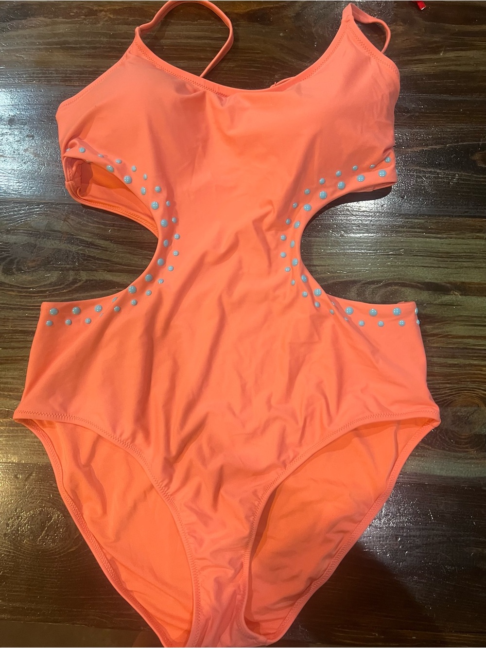 aerie Neon Orange Cutout One-Piece Swimsuit with Stud Accents